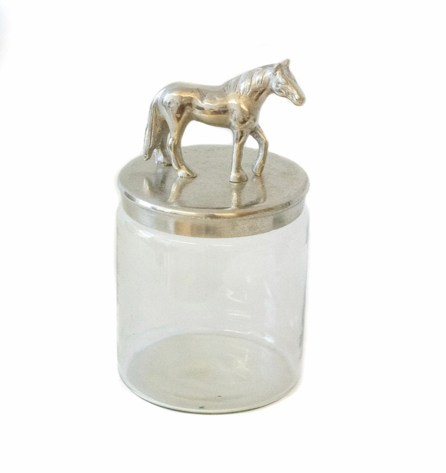 Etched Horse Head Lidded Glass Mason Jar with striped straw #A44ET